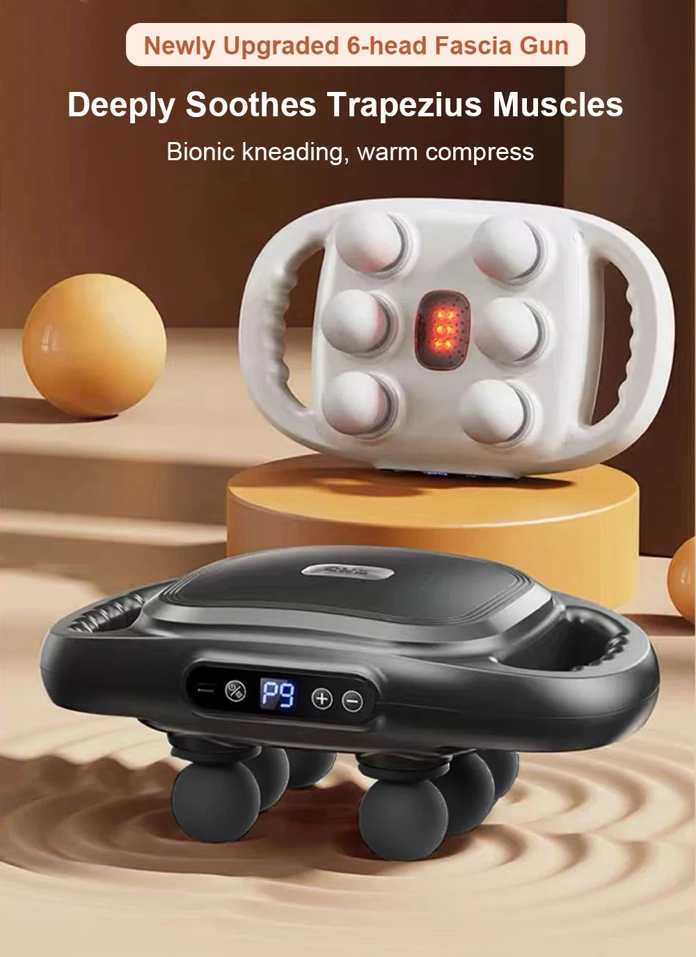 Fascia Gun Muscle Massager – Professional High-Frequency Massage Gun with 6 Heads for Back, Waist, Shoulder & Full Body Relief