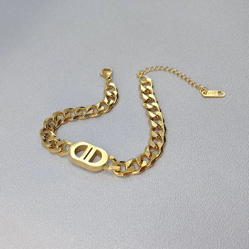 Gold Plated Stainless Steel Cuban Chain Bracelet – Waterproof Jewelry for Women