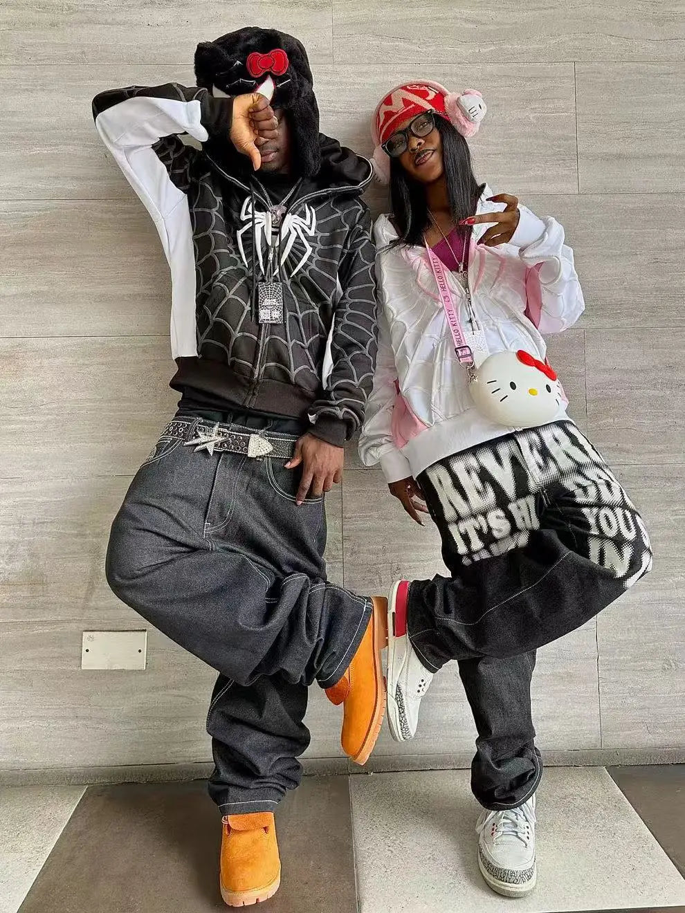 Y2K Red Spider Web Hoodie – Foam Print Harajuku Punk Grunge Zip-Up Sweatshirt for Women.