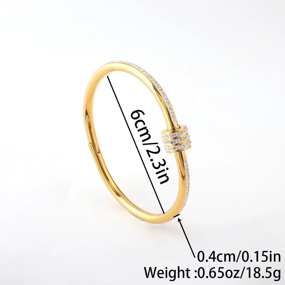 Elegant Gold Rhinestone Bangle – Glamorous Stainless Steel Bracelet for Women