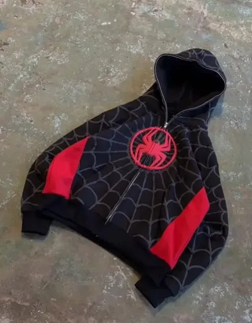 Spider Y2K Vintage Zip-Up Hoodie – Oversized Unisex Streetwear