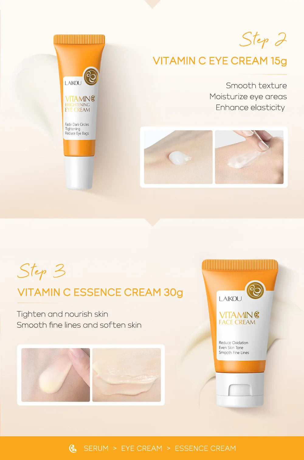 LAIKOU Vitamin C Skincare Set – Serum, Eye & Face Cream (3pcs)