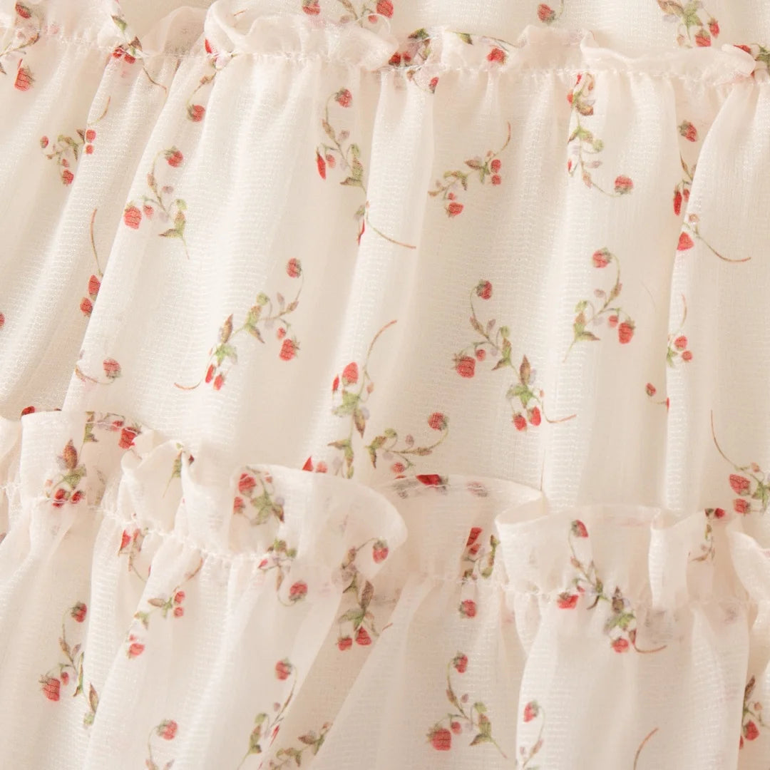 Baby Girl Summer Dress – Floral Cherry Print Halter Princess Outfit