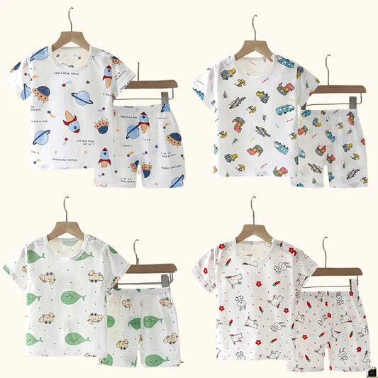 Children’s Summer Cotton Sleepwear Set – Short Sleeve T-Shirt & Shorts for Boys & Girls