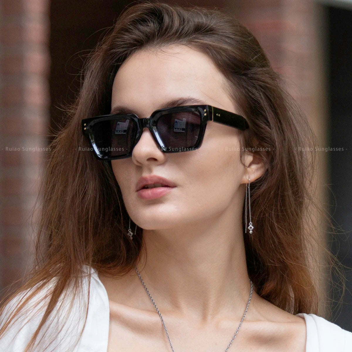 Ruiao 2025 Luxury Premium Black Designer Square Sunglasses – Unisex for Men & Women