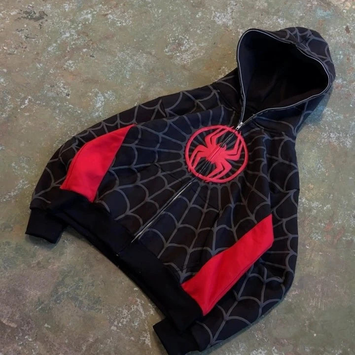 Unisex Spider Print Zip Up Hoodie – Y2K Harajuku Streetwear Jacket