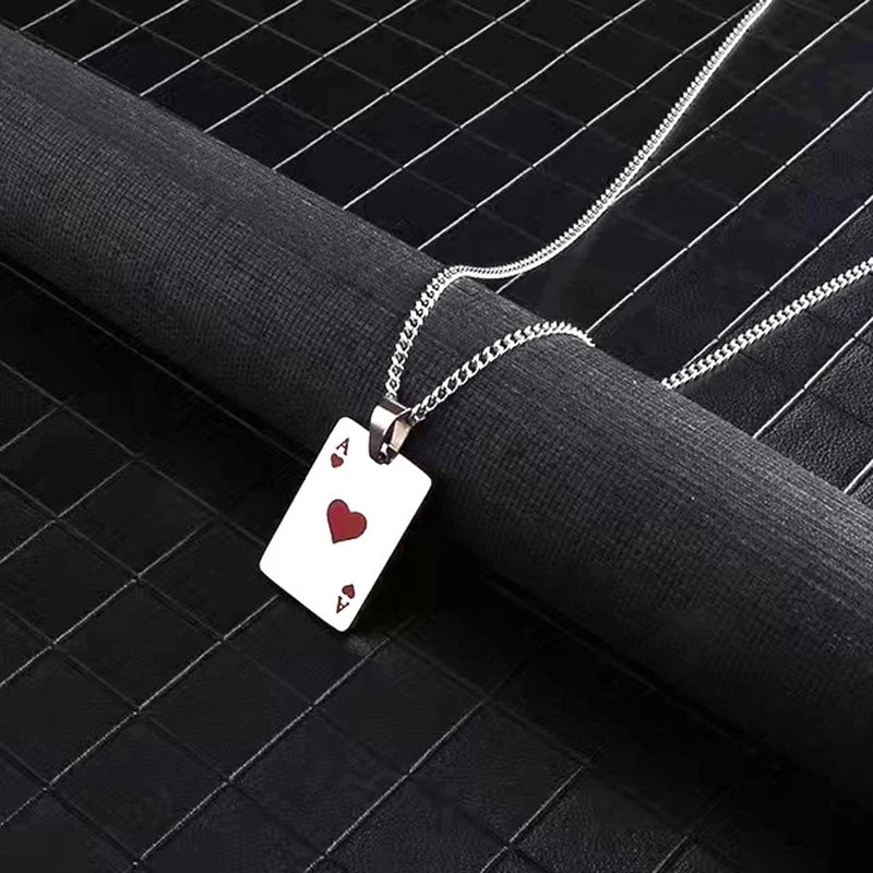 Simple Playing Card Stainless Steel Necklace – Stylish Jewelry for Daily, Party & Travel