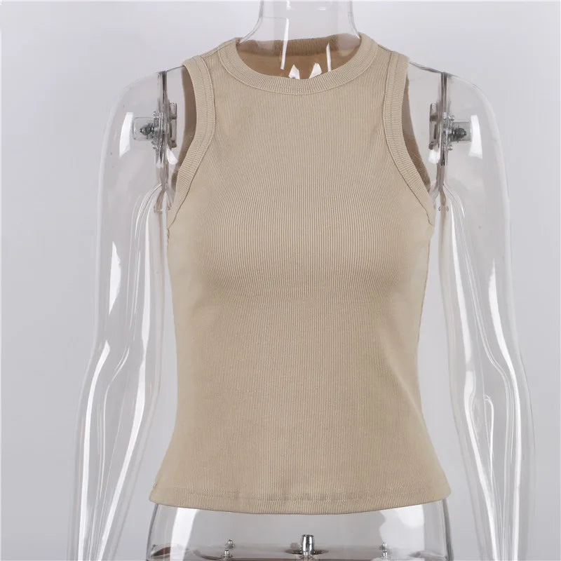 Ribbed Knit Tank Top – Off-Shoulder Summer Basic Vest