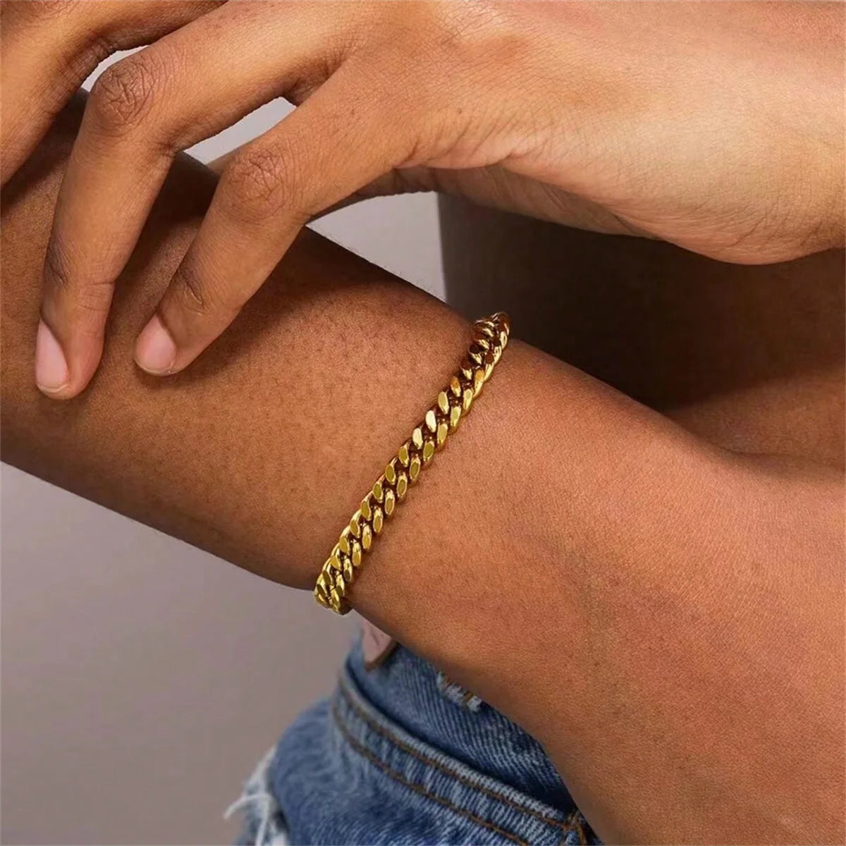 18K Gold-Plated Stainless Steel Chain Bracelet – Unisex Waterproof Jewelry Gift