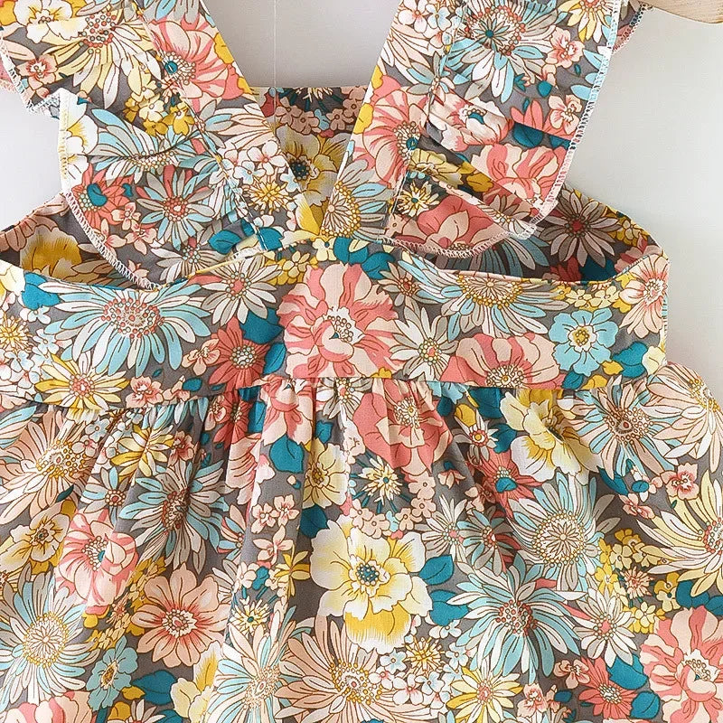 Baby Girl Floral Dress – Ruffled Halter A-Line with Bag (0–3 Yrs)