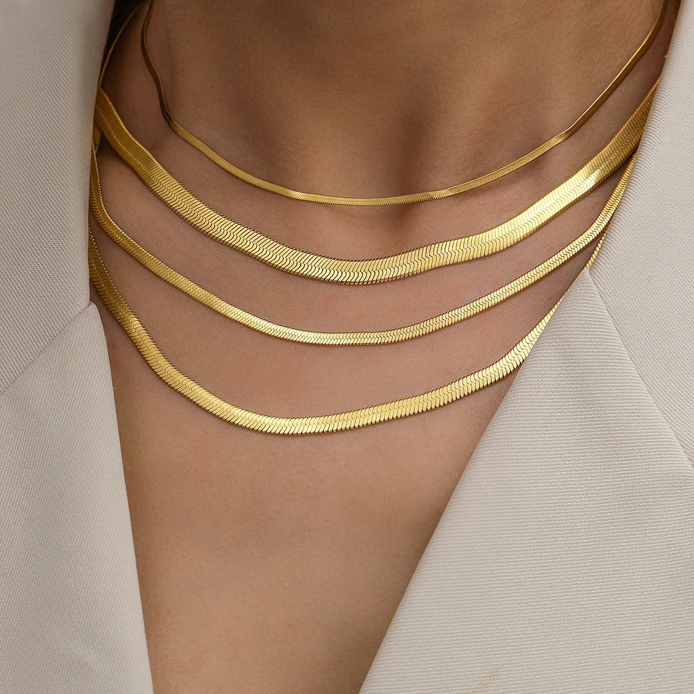 Stainless Steel Herringbone Snake Chain – Unisex Waterproof Choker Necklace