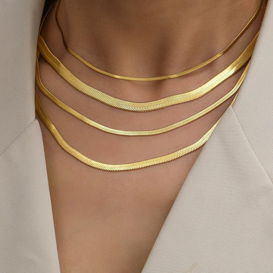 Stainless Steel Herringbone Snake Chain – Unisex Waterproof Choker Necklace