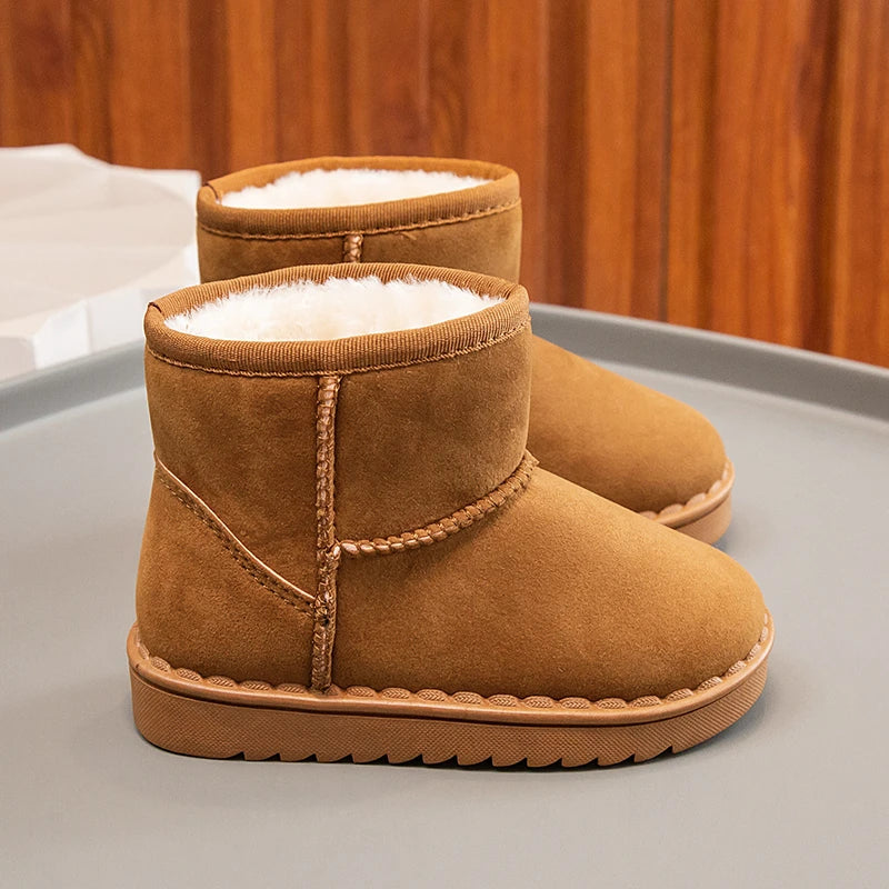 Children Snow Boots Concise Style Plush Chunky Winter Kids Short Boot Solid Color Slip-on Unisex Classic Boys Girls Shoes 23-36