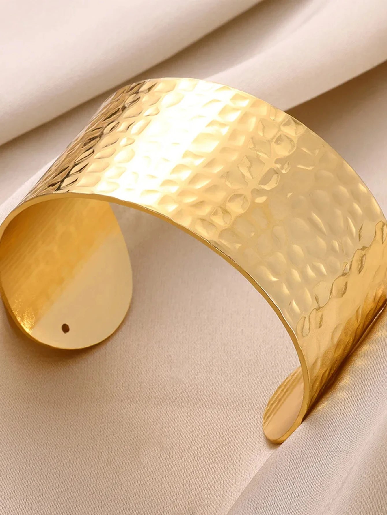 Gold Stainless Steel Cuff Bangle – Classic Bump Pattern Bracelet for Women
