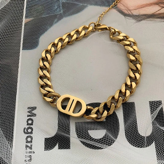 Gold Plated Stainless Steel Cuban Chain Bracelet – Waterproof Jewelry for Women