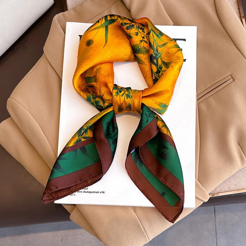 2025 New 70x70cm Printed Women’s Silk Scarf – Luxury Pashmina Square Shawl & Headband