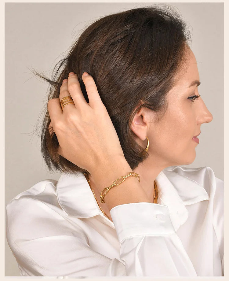 18K Gold Plated Paperclip Chain Bracelet – Adjustable Chunky Stainless Steel Jewelry