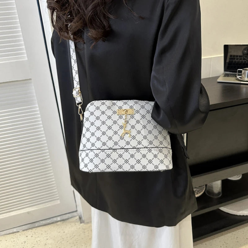 PU Leather Shoulder Bag – Small Shell Crossbody with Deer Pendant for Women