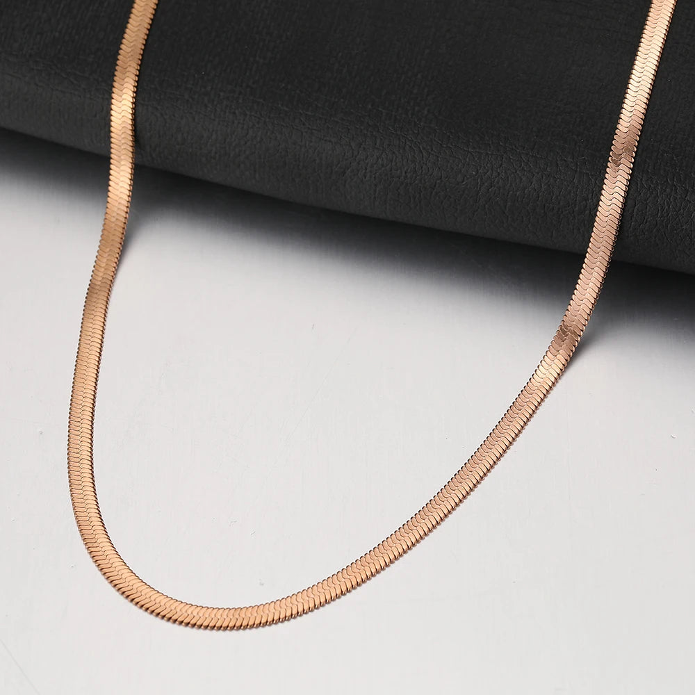 Stainless Steel Herringbone Snake Chain – Unisex Waterproof Choker Necklace