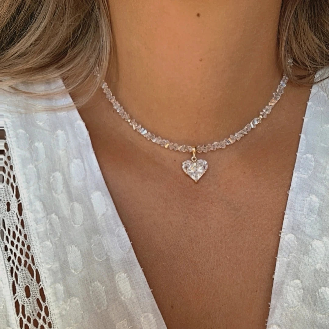 Vintage Sexy Zircon Heart Pendant Necklace – Boho Geometric Baroque Crystal Jewelry for Women