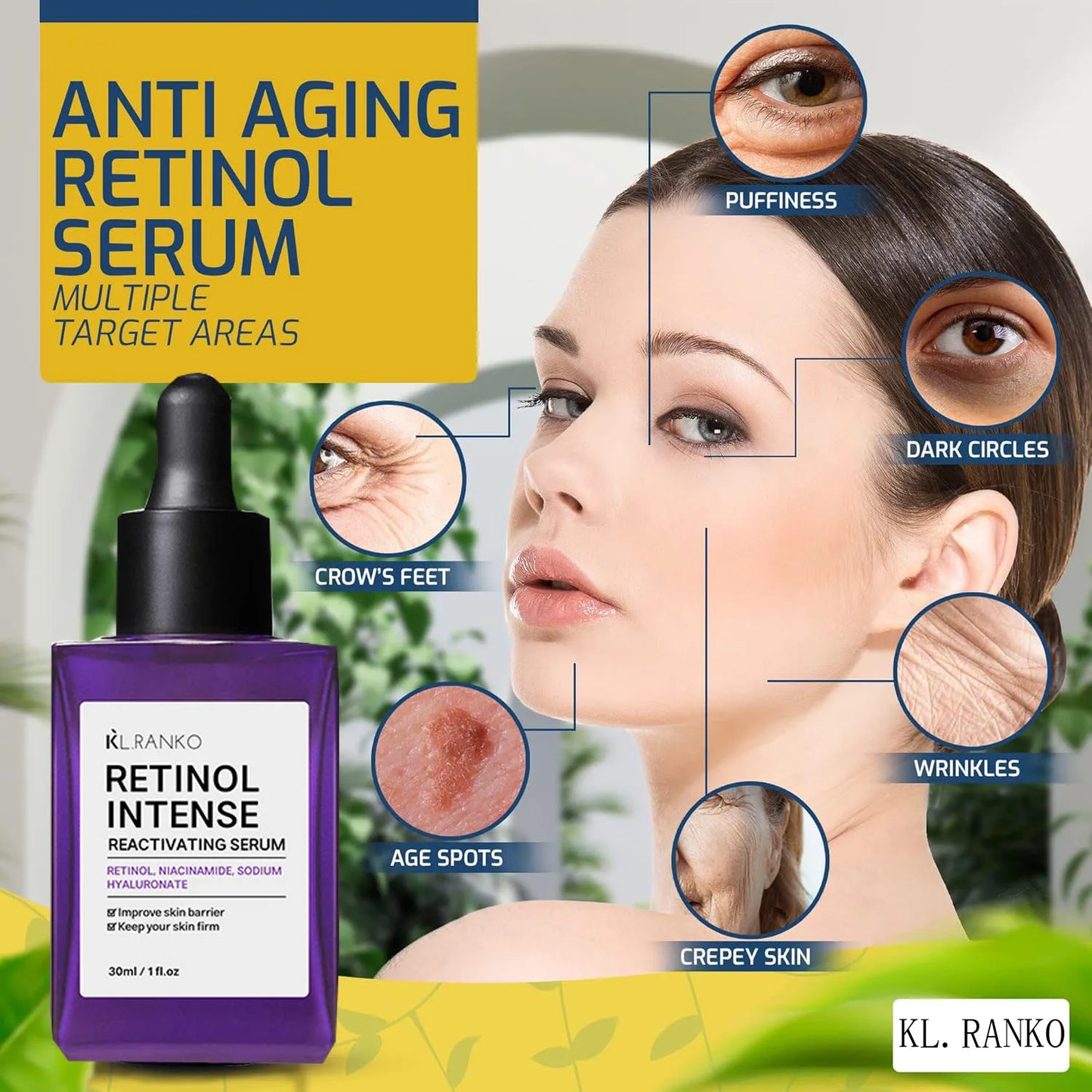 Retinol Anti-Wrinkle Essence – Pure Hyaluronic Acid Facial Serum for Anti-Aging, Face Lifting, Tightening & Reducing Eye Fine Lines (New)