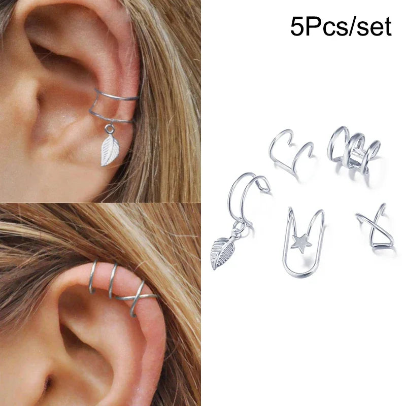 10Pcs Rose Gold Leaf Ear Cuff Set – Non-Piercing Women’s Jewelry