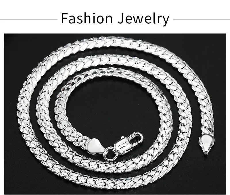 925 Sterling Silver 18K Gold 5MM Sideways Chain Necklace – Unisex Wedding & Fashion Jewelry