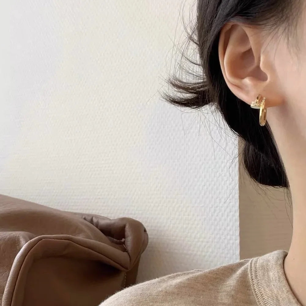 925 Sterling Silver Zircon Nail Hoop Earrings – Minimalist Trendy Jewelry for Women