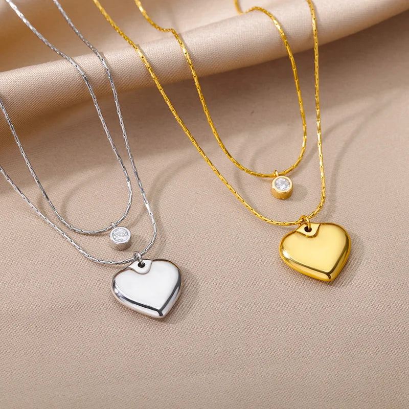 316L Stainless Steel Multilayer Heart Necklace – Gold Goth Clavicle Choker for Women