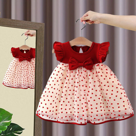 Baby Girl Princess Dress – Bow & Ruffle Sleeves Birthday Outfit (0–3 Yrs)