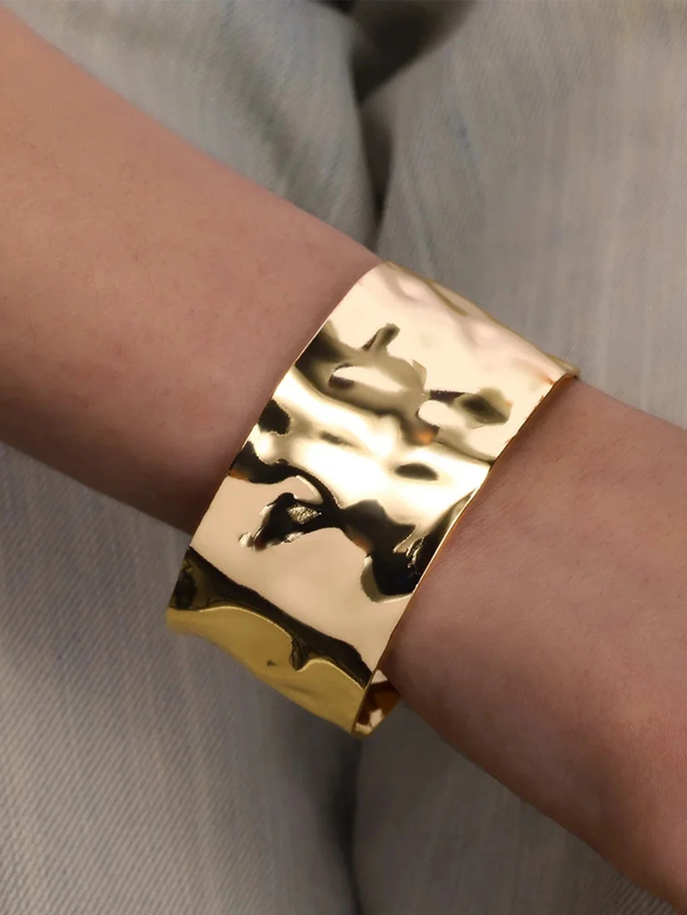 Gold Stainless Steel Cuff Bangle – Classic Bump Pattern Bracelet for Women