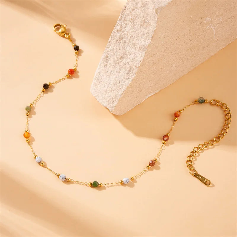 316L Stainless Steel Natural Beads Bracelet – 2025 Trendy Non-Fading Gold Jewelry for Women