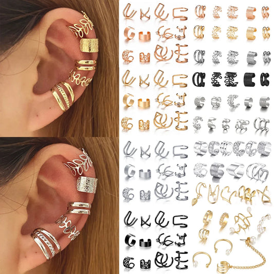 10Pcs Rose Gold Leaf Ear Cuff Set – Non-Piercing Women’s Jewelry