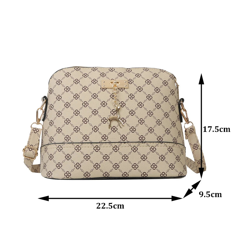 PU Leather Shoulder Bag – Small Shell Crossbody with Deer Pendant for Women