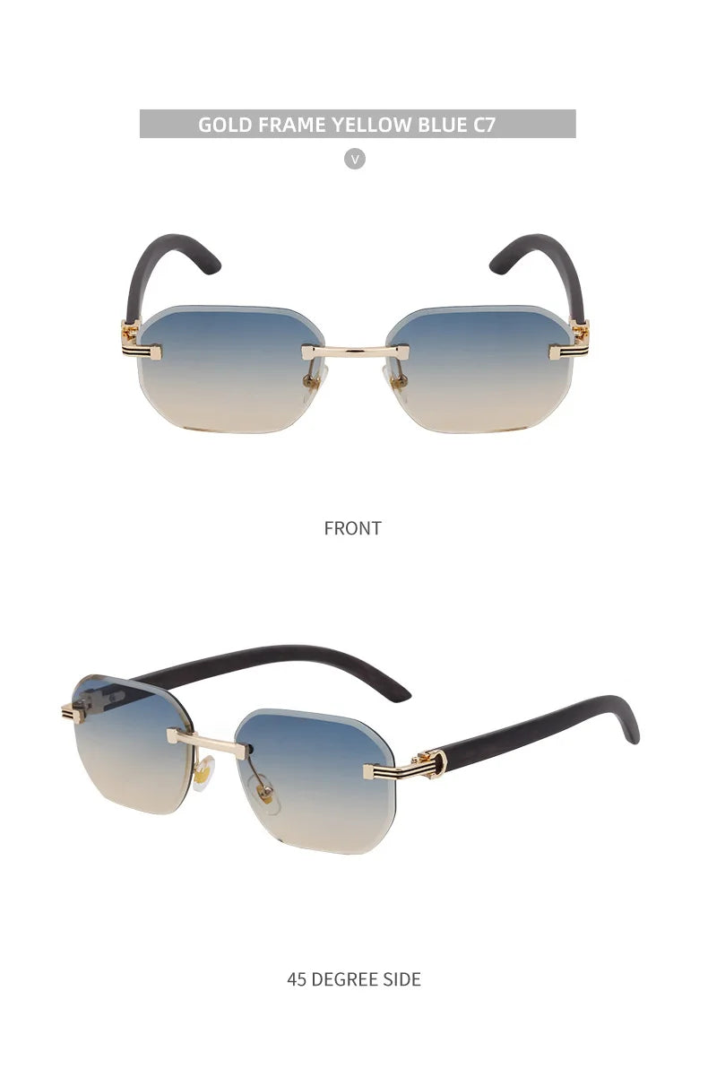 Vintage Square Rimless Sunglasses – Luxury Punk UV400 Anti Blue Light for Men 2025