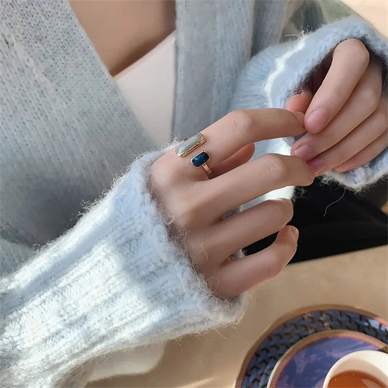 Adjustable Colorful Drip Glaze Ring – Retro Geometric Gold Metal Jewelry