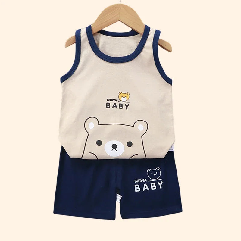 Children’s Summer Cotton Sets – Boys & Girls Sleeveless Tank Tops & Shorts
