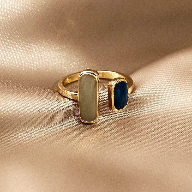 Adjustable Colorful Drip Glaze Ring – Retro Geometric Gold Metal Jewelry
