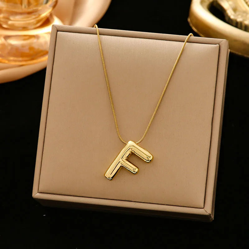 Gold Stainless Steel Letter Necklace – Chunky Alphabet Pendant Jewelry