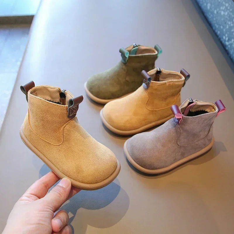 Autumn Winter Baby Boots – Boys Girls Oxford Suede Plush Ankle Shoes Anti-Slip Outdoor Kids Footwear