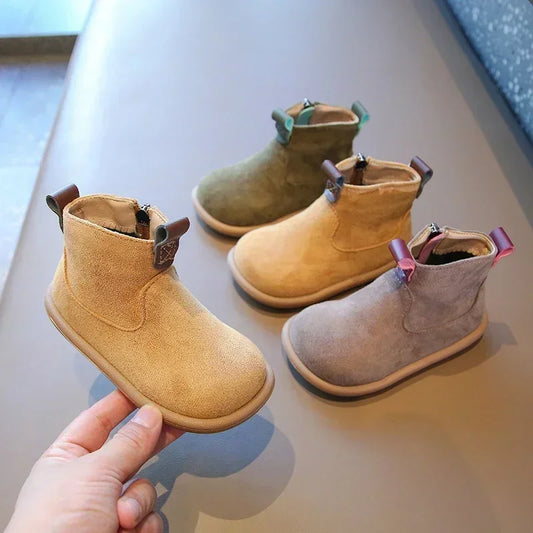 Autumn Winter Baby Boots – Boys Girls Oxford Suede Plush Ankle Shoes Anti-Slip Outdoor Kids Footwear