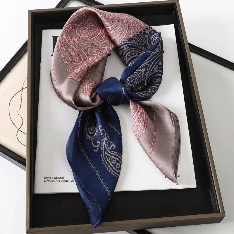 2025 New 70x70cm Printed Women’s Silk Scarf – Luxury Pashmina Square Shawl & Headband