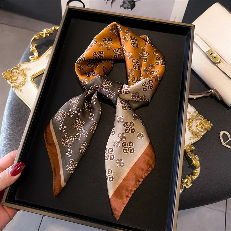 2025 New 70x70cm Printed Women’s Silk Scarf – Luxury Pashmina Square Shawl & Headband