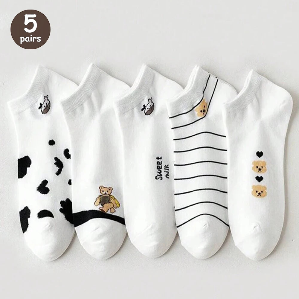 Cartoon Teddy Bear Ankle Socks – 5/10/20 Pairs Breathable & Cute