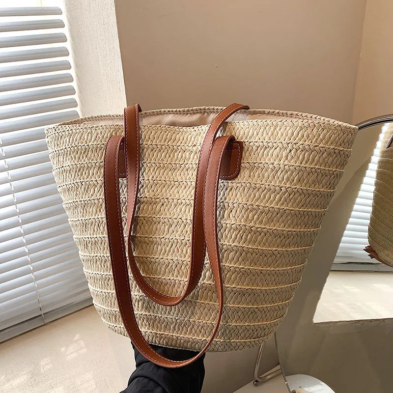 Luxury Straw Beach Tote – Large Capacity Summer Shoulder Bag for Women