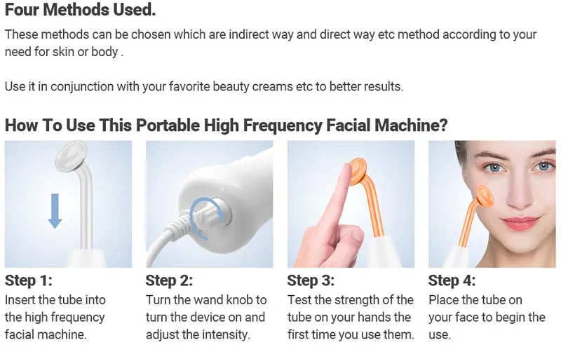 High Frequency Facial Wand – Portable Skin Care Machine with 4 Tube Attachments