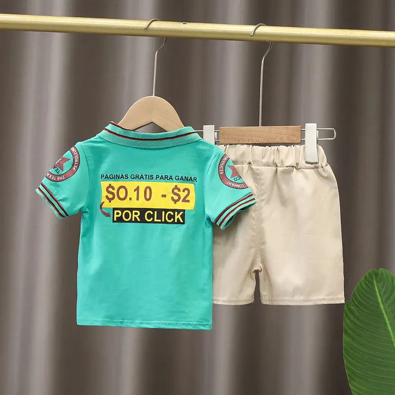 2PCS Mother & Kids Summer Cotton Sets – Boys’ Short Sleeve T-Shirt & Shorts Fashion Suit