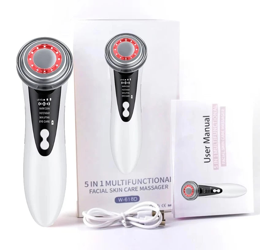 5-in-1 Facial Massager – LED Light Therapy, Eye Care & Skin Smoothing | USB Rechargeable Skincare Device