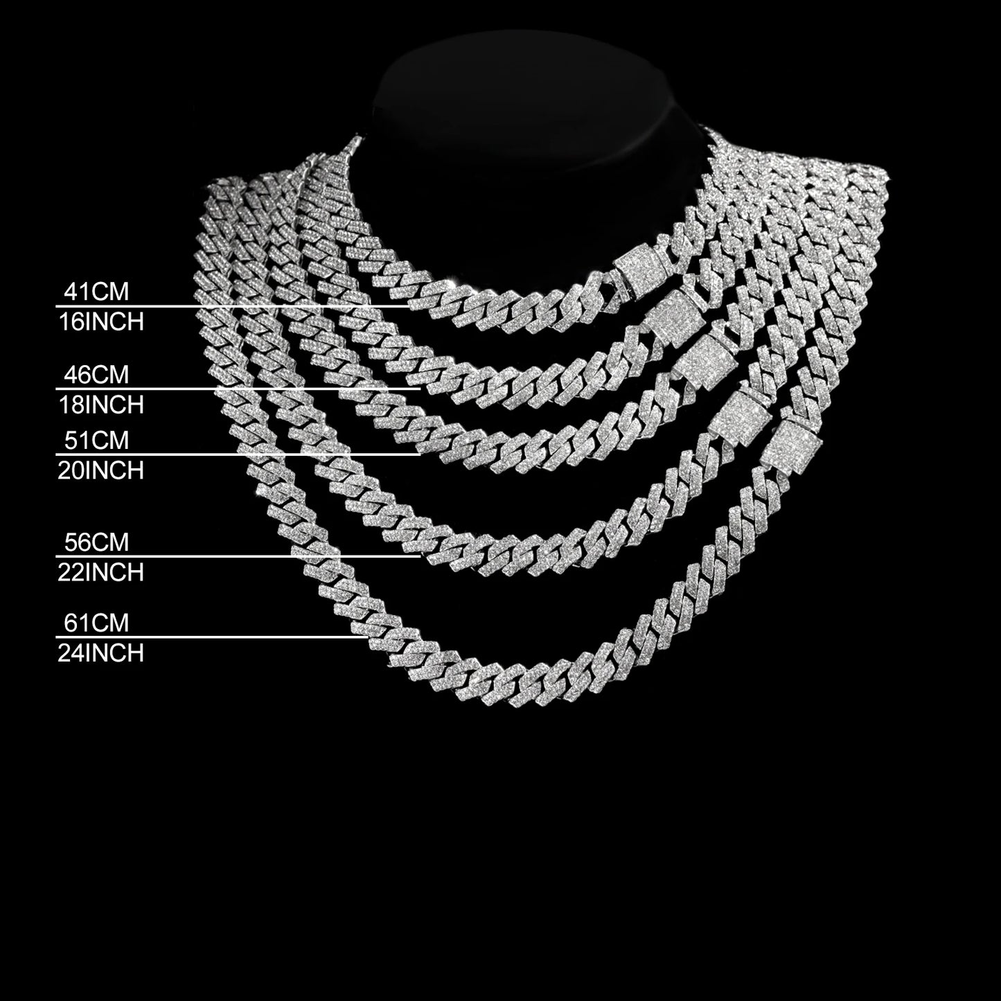 Prong Cuban Link Chain Necklace – 2-Row Iced Out Rhinestone Hip Hop Jewelry for Men & Women