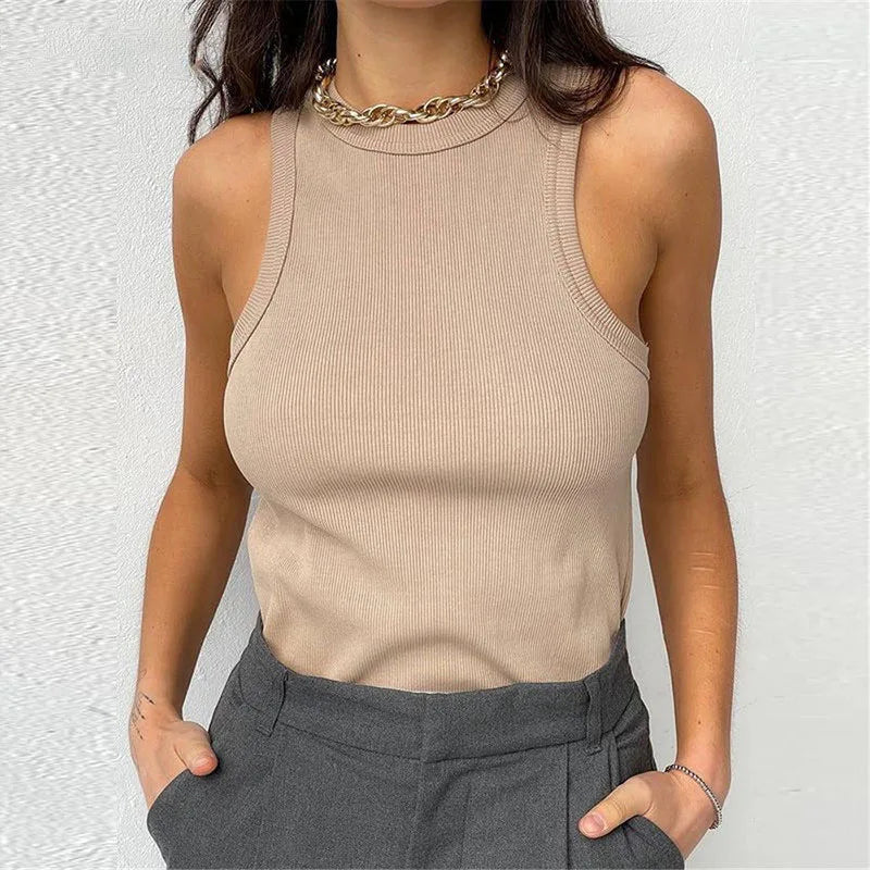 Ribbed Knit Tank Top – Off-Shoulder Summer Basic Vest